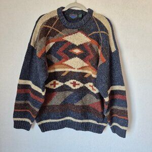 Vintage'90s ETCHINGS Wool Blend Aztec Navajo Crew Neck Sweater Multicolor